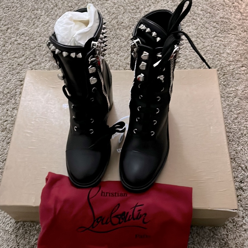 Christian Louboutin Black Winter Spikes 70 Calf 37.5